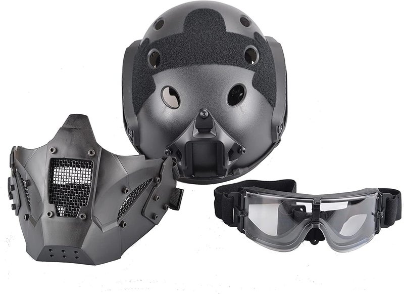 YBJMSFA Tactical Fast Helmet Air Gun Steel Mesh Protective Mask and Goggles, for Hunting Paintball CS Game BB Gun Shooting - Image 2